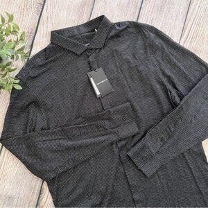 E1-- NWT black EMPORIO ARMANI long sleeve button men's Camicio shirt 45/18 $495